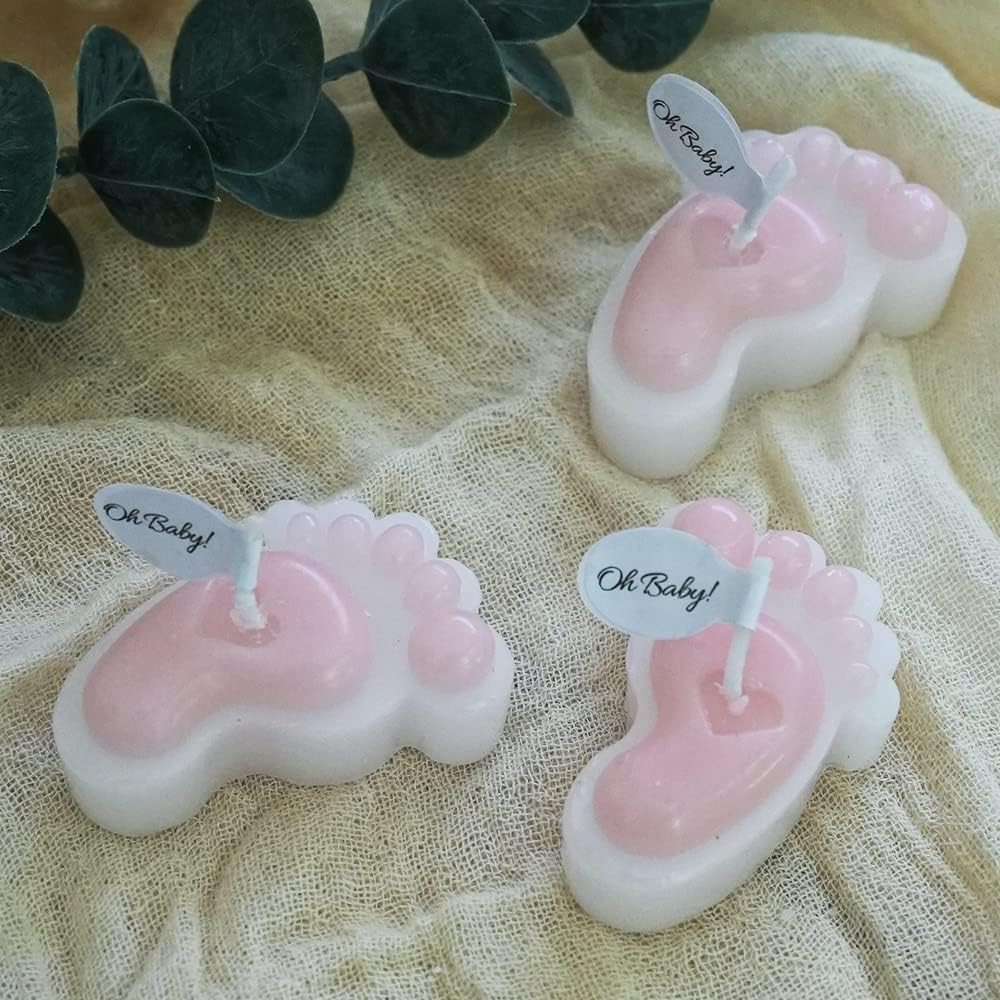 Pink Footprint Candles - Pack of 10 Small Party Favor Mini Souvenirs for Girl's Baby Shower, Baptism, and Bridal Showers