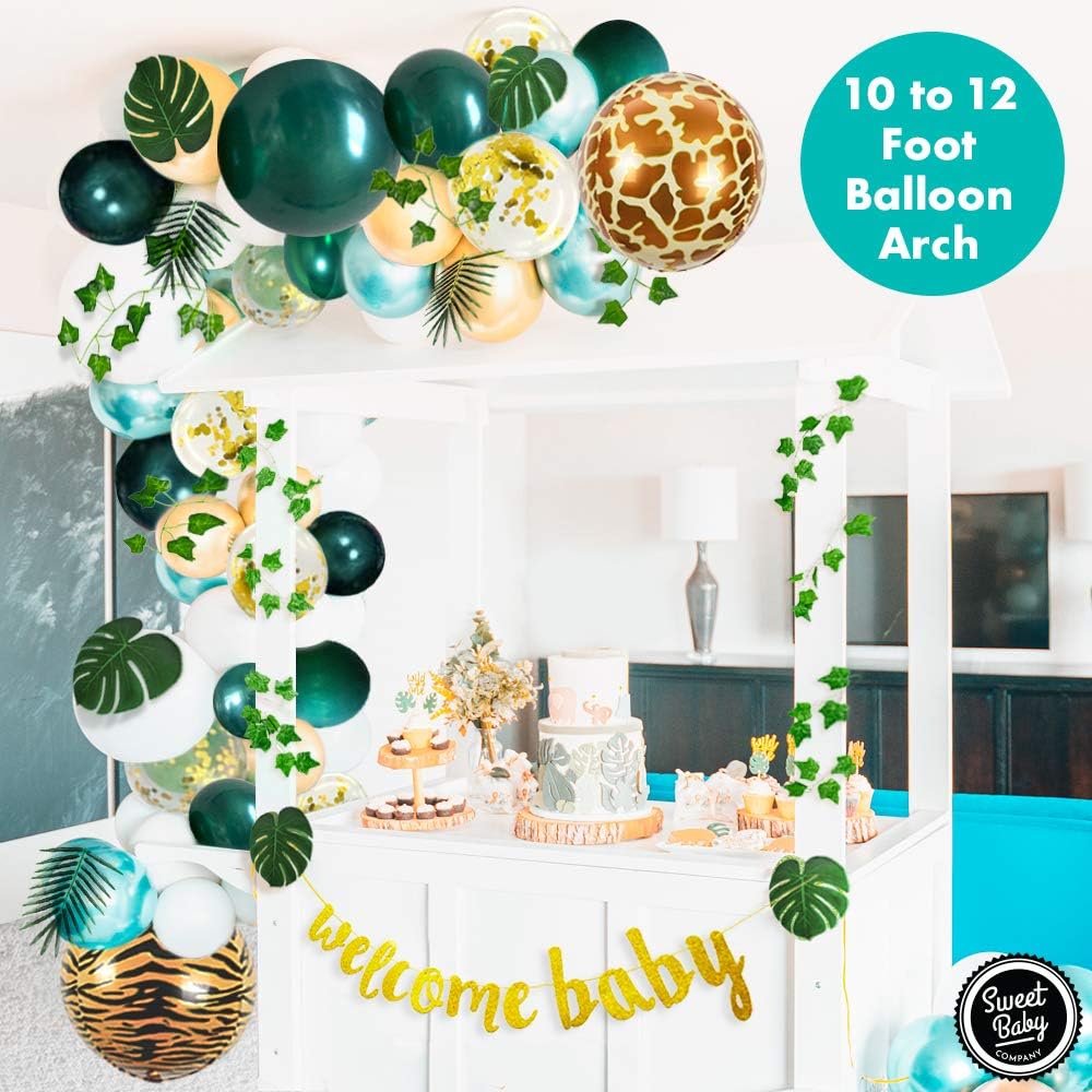 Safari Jungle Themed Balloon Garland Kit with 85 Green and Brown Animal Print Balloons for Boy Birthdays and Baby Showers