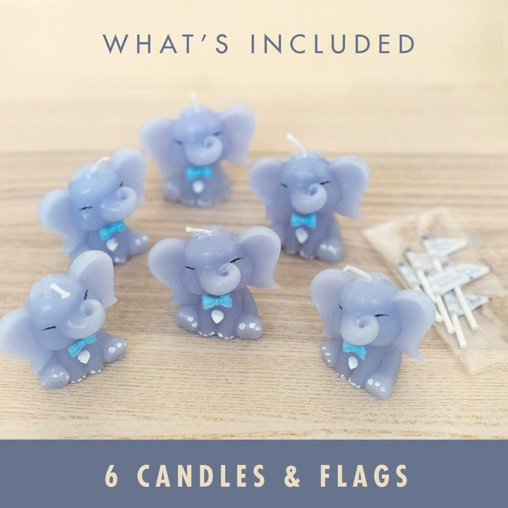 Blue Elephant Candles - Pack of 6 Small Party Favor Mini Souvenirs and Decorations for Boy's Baby Shower and Baptism