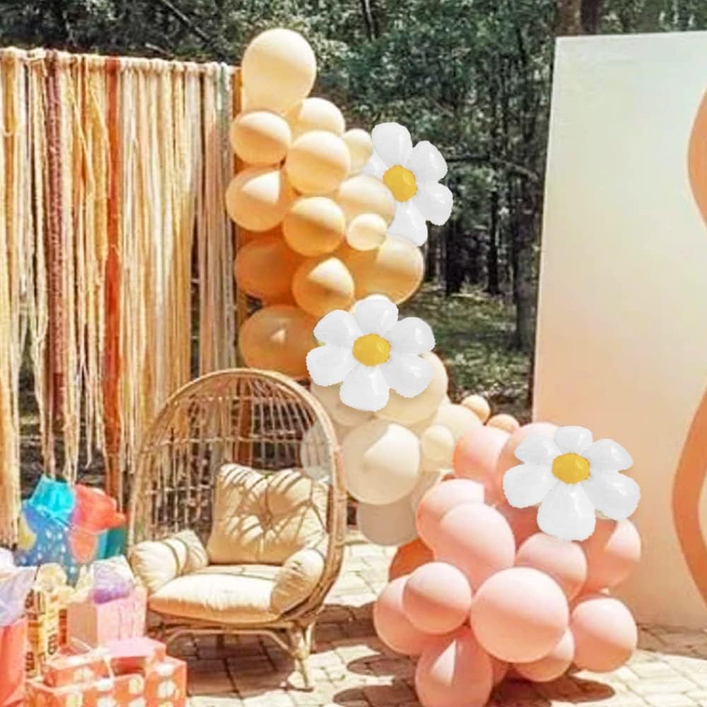 Daisy Balloon Garland Arch Kit with 111 Balloons and Flower Accents in Dusty Rose, Beige, Taupe, and Rose Gold for Boho Bridal Showers, Birthdays, and Girl Baby Showers