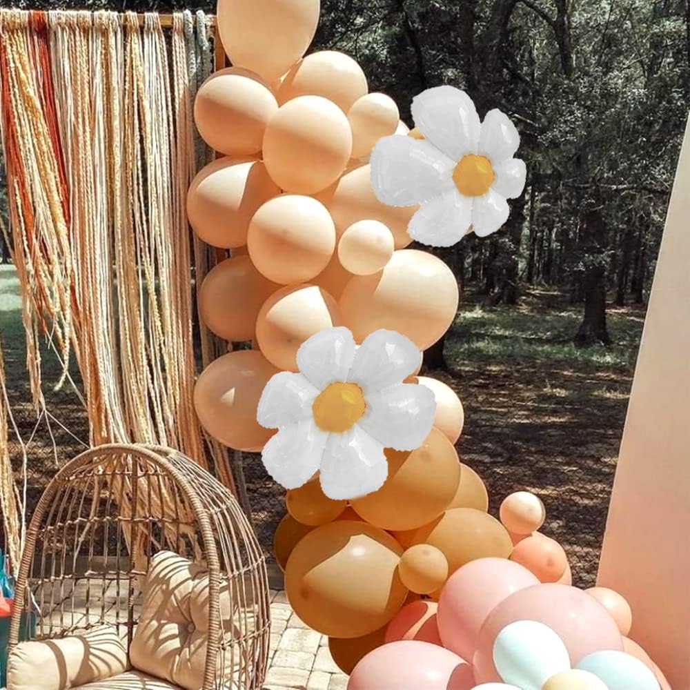 Daisy Balloon Garland Arch Kit with 111 Balloons and Flower Accents in Dusty Rose, Beige, Taupe, and Rose Gold for Boho Bridal Showers, Birthdays, and Girl Baby Showers