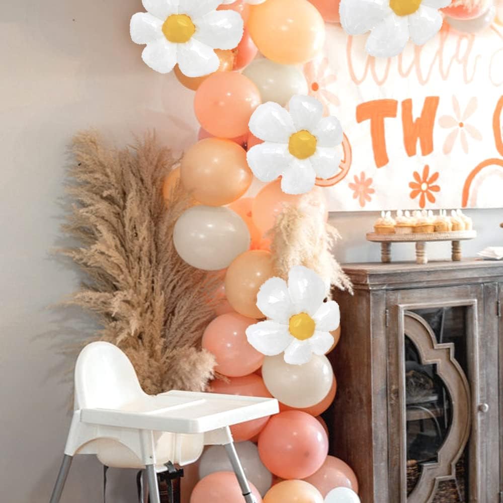 Daisy Balloon Garland Arch Kit with 111 Balloons and Flower Accents in Dusty Rose, Beige, Taupe, and Rose Gold for Boho Bridal Showers, Birthdays, and Girl Baby Showers