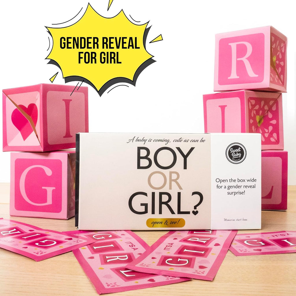 Gender Reveal Surprise Box Kit for Boy or Girl with Pop-Up Flying Poppers and Large Paper Confetti - Fully Assembled Kit for Gender Party Reveal
