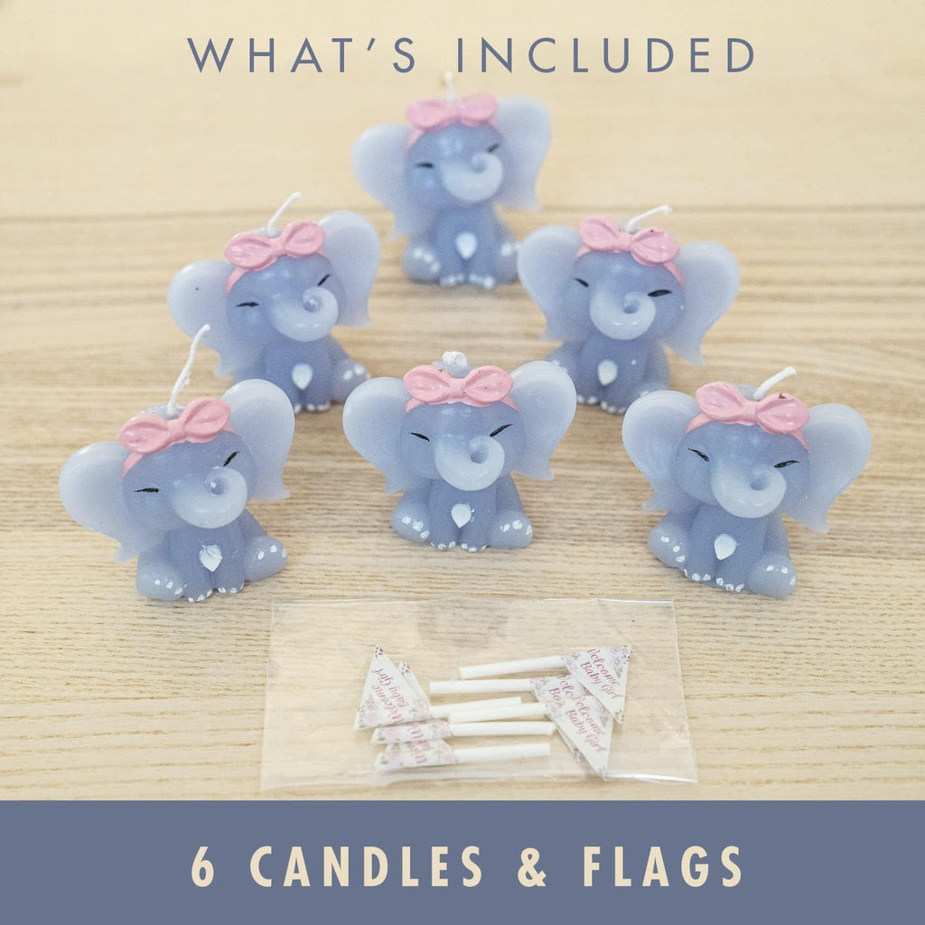 Pink Elephant Candles - Pack of 6 Small Party Favor Mini Souvenirs and Decorations for Girls's Baby Shower, Baptism, and Bridal Shower