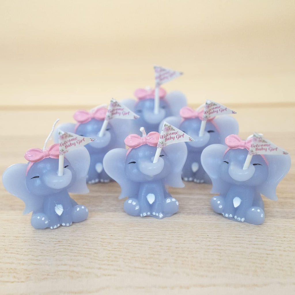 Pink Elephant Candles - Pack of 6 Small Party Favor Mini Souvenirs and Decorations for Girls's Baby Shower, Baptism, and Bridal Shower