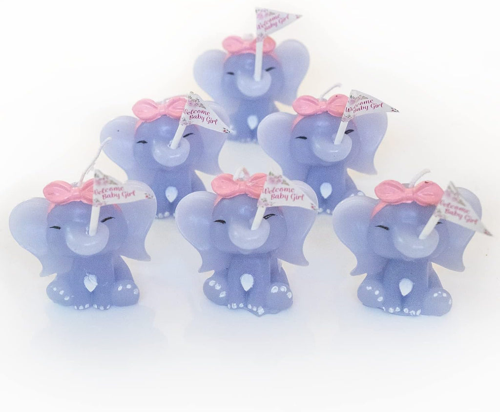 Pink Elephant Candles - Pack of 6 Small Party Favor Mini Souvenirs and Decorations for Girls's Baby Shower, Baptism, and Bridal Shower