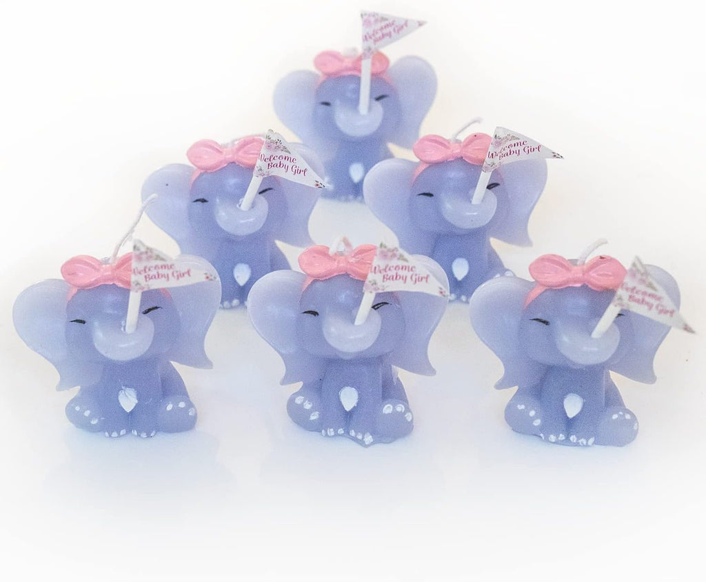 Pink Elephant Candles - Pack of 6 Small Party Favor Mini Souvenirs and Decorations for Girls's Baby Shower, Baptism, and Bridal Shower
