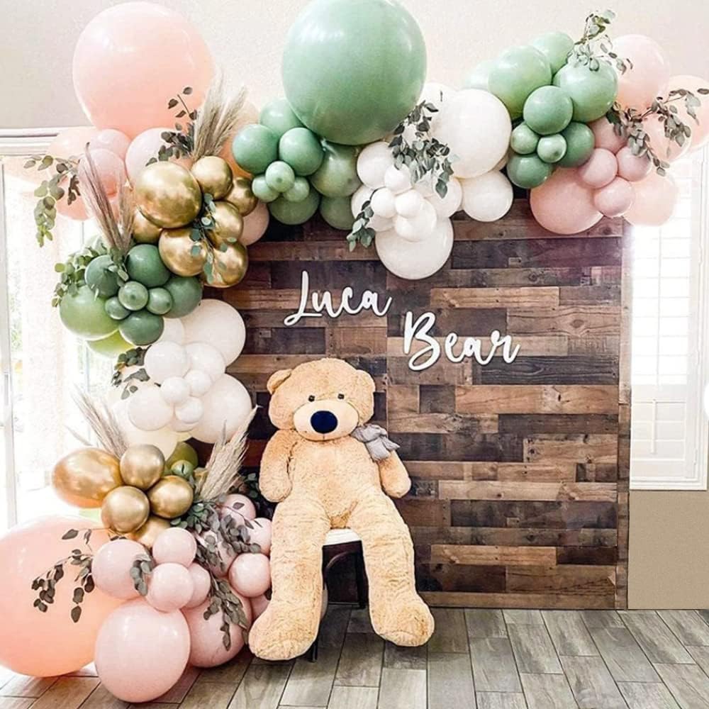 Sage Green and Pink Balloon Garland Kit with 139 Balloons in Dark Sage, Matte and Pearl White, Powder Pink, and Gold Metallic for Bridal Showers, Weddings, and Girl Baby Showers