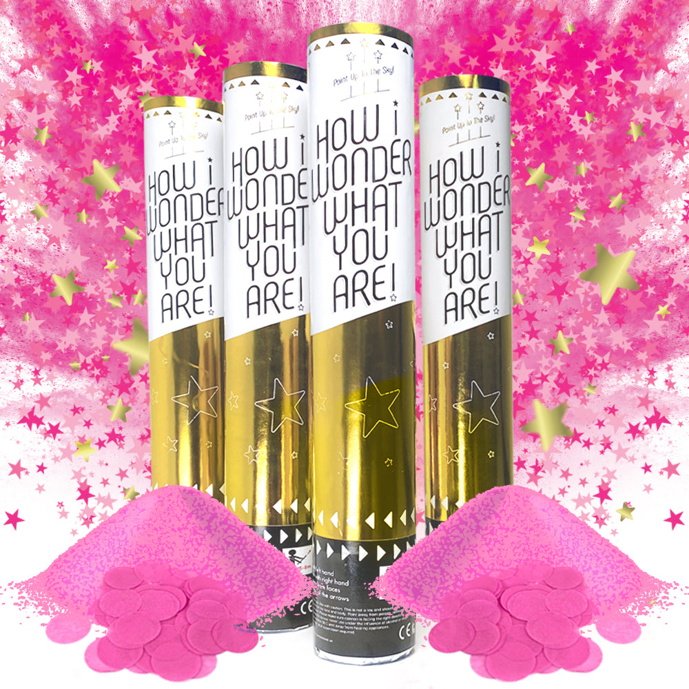 Set of 4 Gender Reveal Cannons in Pink Color Powder and Confetti for Baby Girl Reveals, Photo Shoots, and Videos