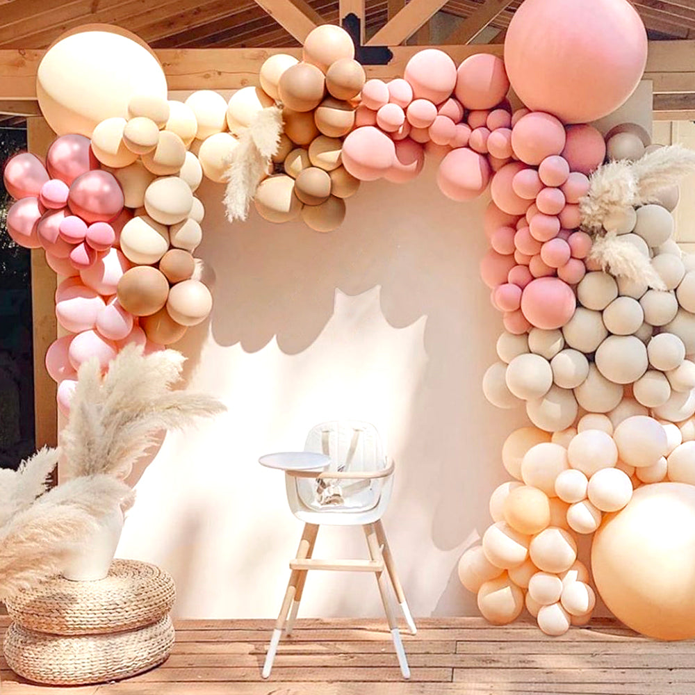 Dusty Rose Pink Balloon Garland Kit Arch with Matte Mauve, Nude, Taupe, Caramel, and Rose Gold Metallic Balloons Neutral Decorations for Baby Bridal Shower, Birthday Party Ballon Wall