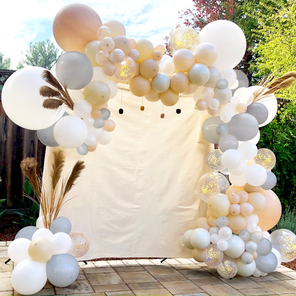 Neutral Balloon Garland Kit Arch with Matte Sand, Gray, Nude Beige Brown, White, Gold Balloons, Boho Bridal Shower Decorations, Birthday Party Decoration