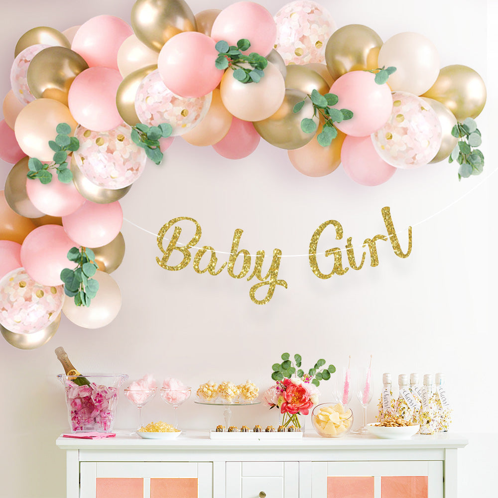 Pink Balloon Garland Kit with 60 Balloons in Peach Blush, White, Gold Chrome, and Pink for Girl Baby Showers and Enchanting Birthdays, Bridal Showers, and Photshoots