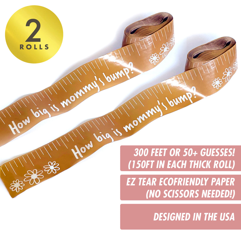 Gender-Neutral Baby Shower Tummy Measuring Game with 2 Rolls of Soft Muted Brown Tape for Girl or Boy Baby Shower Celebration