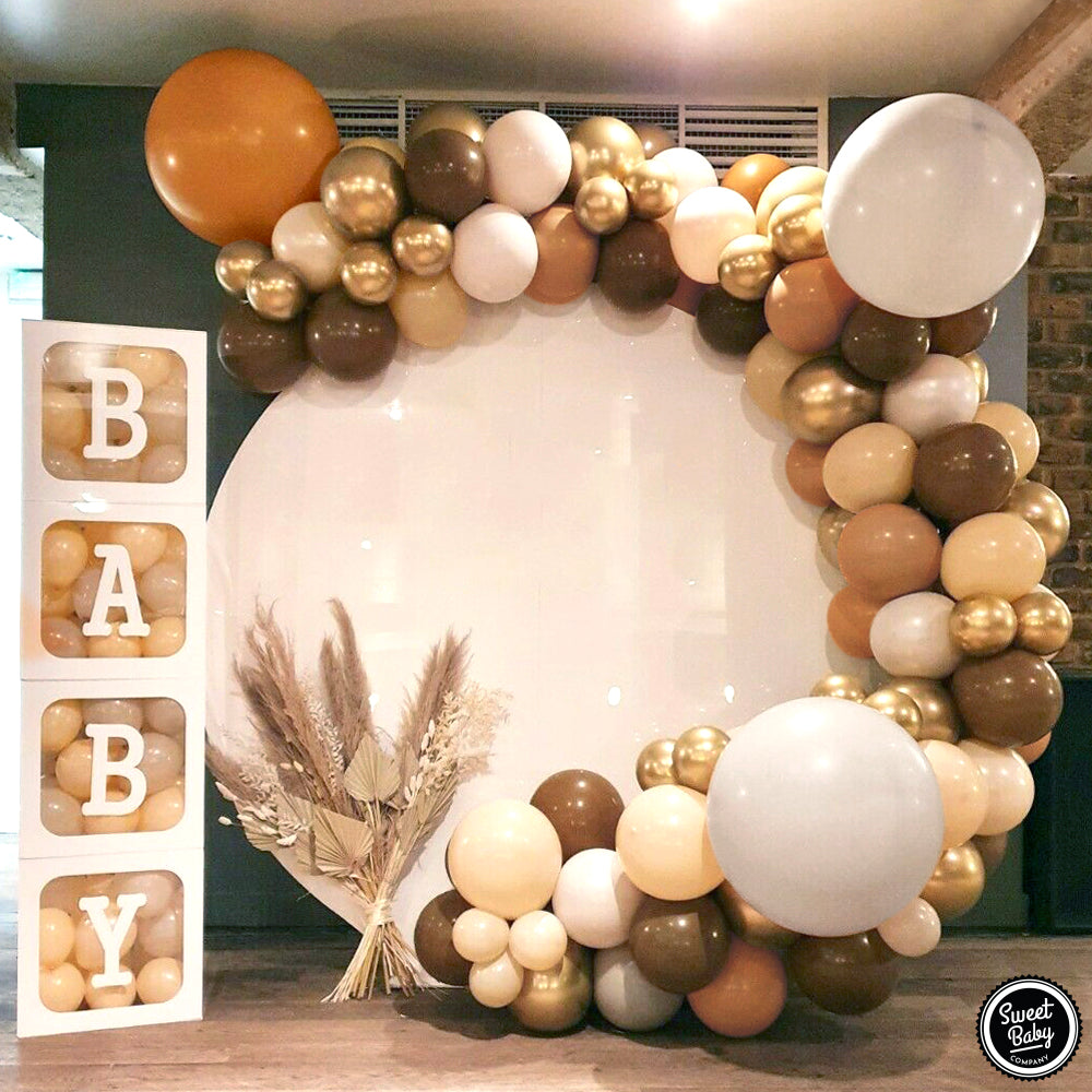 Brown Balloon Garland Kit with Neutral Color Matte White, Nude Beige, Light Brown, Dark Brown, Gold Balloons Arch for Safari Bear Themed, Party Decorations, Boho Baby Shower, Birthday