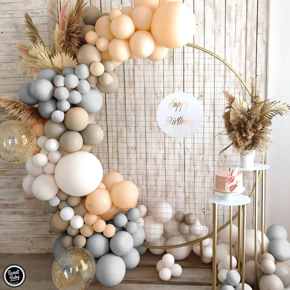 Neutral Balloon Garland Kit Arch with Matte Sand, Gray, Nude Beige Brown, White, Gold Balloons, Boho Bridal Shower Decorations, Birthday Party Decoration
