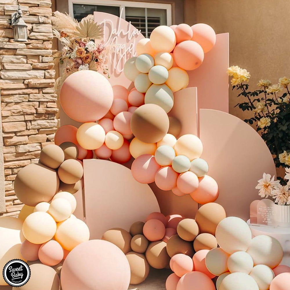 Dusty Rose Pink Balloon Garland Kit Arch with Matte Mauve, Nude, Taupe, Caramel, and Rose Gold Metallic Balloons Neutral Decorations for Baby Bridal Shower, Birthday Party Ballon Wall
