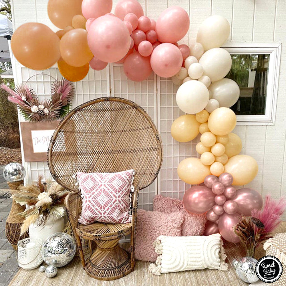 Dusty Rose Pink Balloon Garland Kit Arch with Matte Mauve, Nude, Taupe, Caramel, and Rose Gold Metallic Balloons Neutral Decorations for Baby Bridal Shower, Birthday Party Ballon Wall