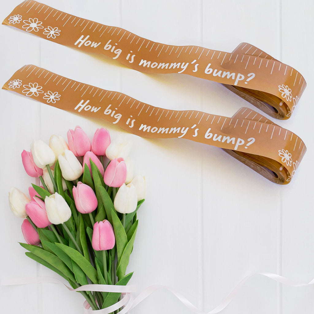 Gender-Neutral Baby Shower Tummy Measuring Game with 2 Rolls of Soft Muted Brown Tape for Girl or Boy Baby Shower Celebration