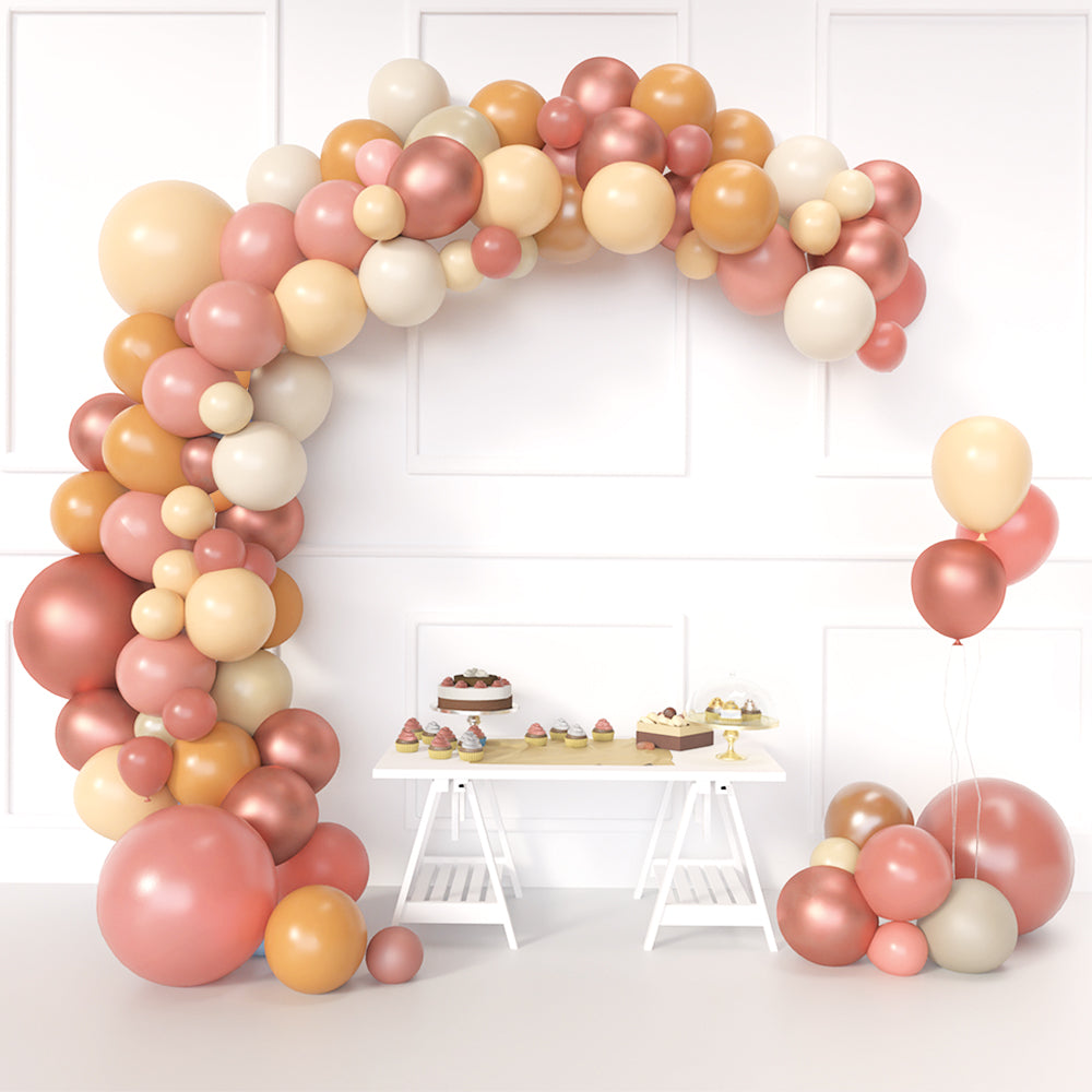 Dusty Rose Pink Balloon Garland Kit Arch with Matte Mauve, Nude, Taupe, Caramel, and Rose Gold Metallic Balloons Neutral Decorations for Baby Bridal Shower, Birthday Party Ballon Wall