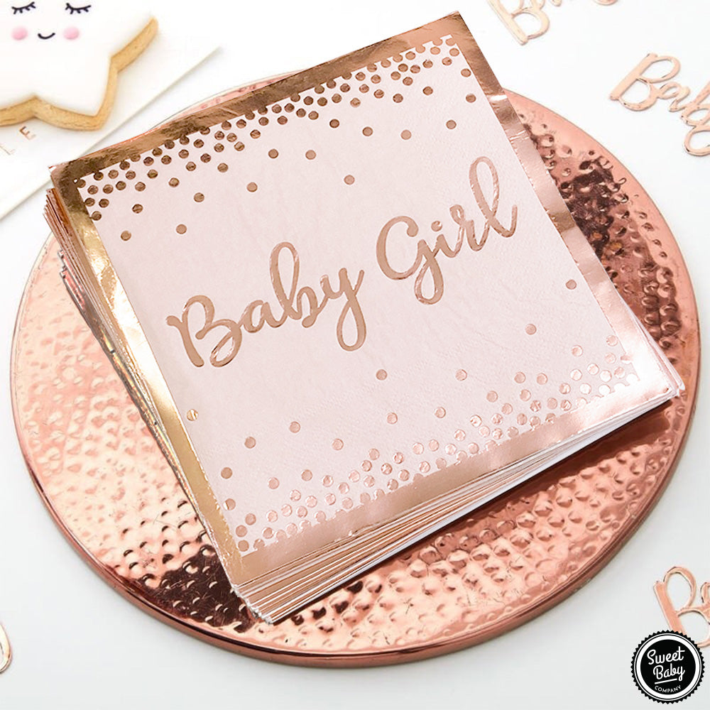 Rose Gold Pink Baby Shower Tableware Set - 24 Plates, Napkins, and Cups for Baby Girl Birthdays, Bridal Showers, Weddings, and Baby Shower Party Supply