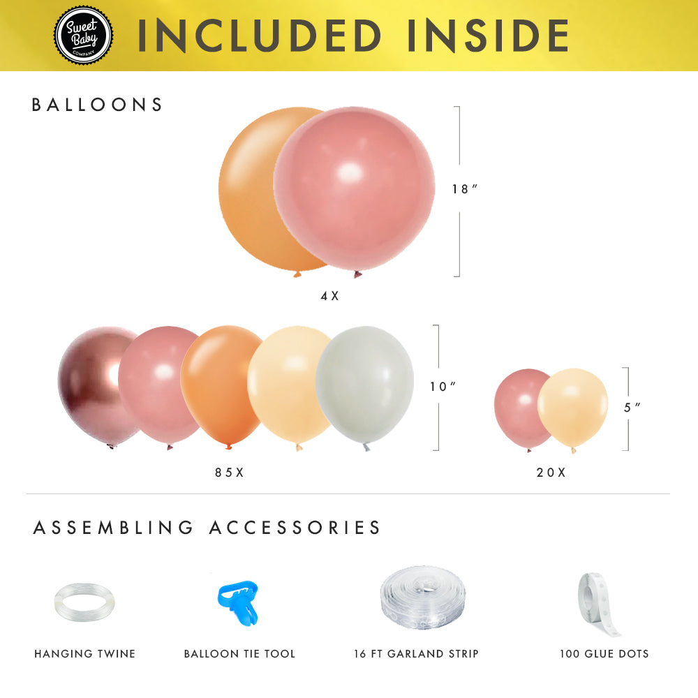 Dusty Rose Pink Balloon Garland Kit Arch with Matte Mauve, Nude, Taupe, Caramel, and Rose Gold Metallic Balloons Neutral Decorations for Baby Bridal Shower, Birthday Party Ballon Wall