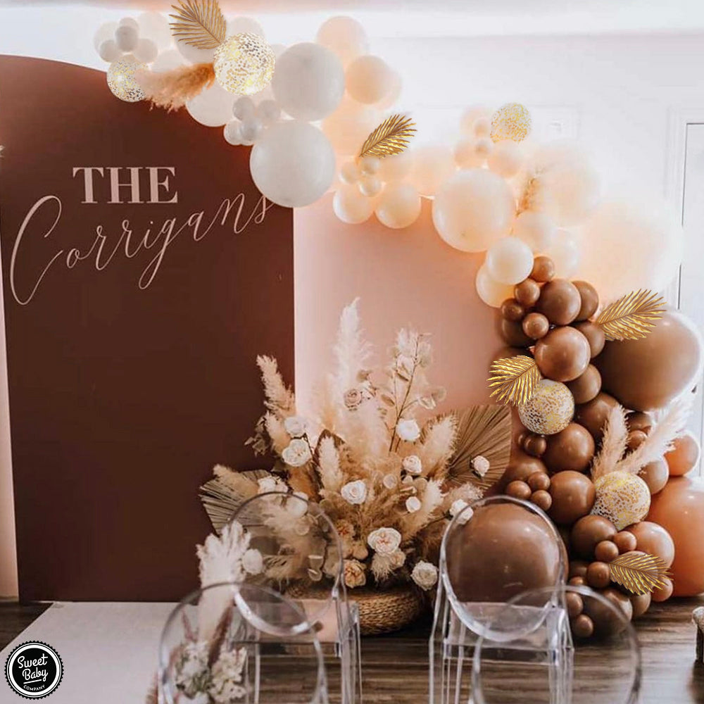 Neutral Brown Balloon Garland Arch Kit with White Matte, Beige Nude Tan, Coffee Brown, Light Gold Confetti Balloons for Baby Shower Decorations, Birthday Party, Bear Themed Backdrop