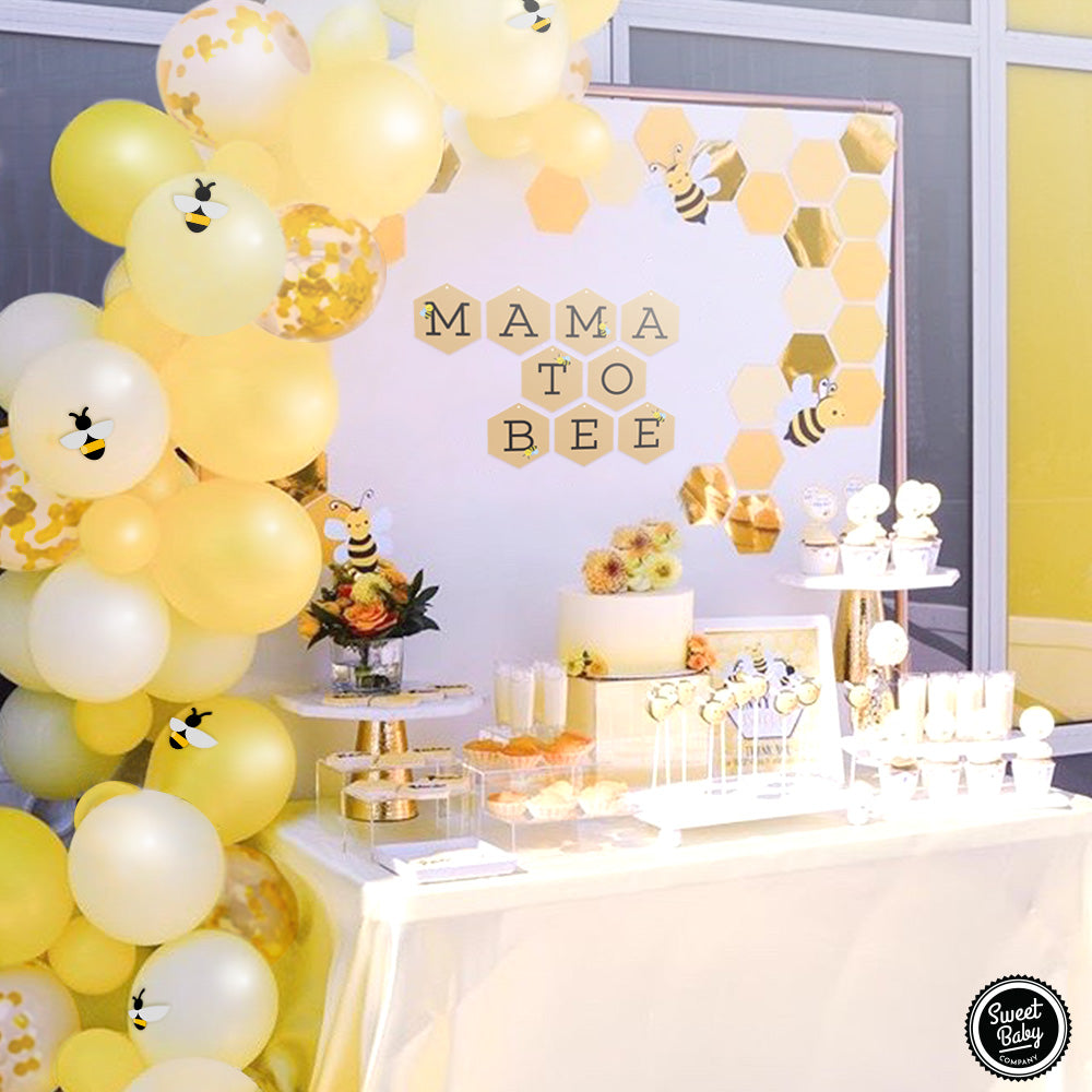 Sweet Baby Co. Lemon Bumble Bee Baby Shower Decor Decorations with Honey Yellow Balloon Garland Arch Kit, Mama to Bee Banner, Bumblebee Themed Gender Reveal Party Supplies Bee Day Theme Decoration