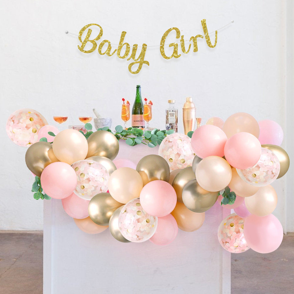 Pink Balloon Garland Kit with 60 Balloons in Peach Blush, White, Gold Chrome, and Pink for Girl Baby Showers and Enchanting Birthdays, Bridal Showers, and Photshoots