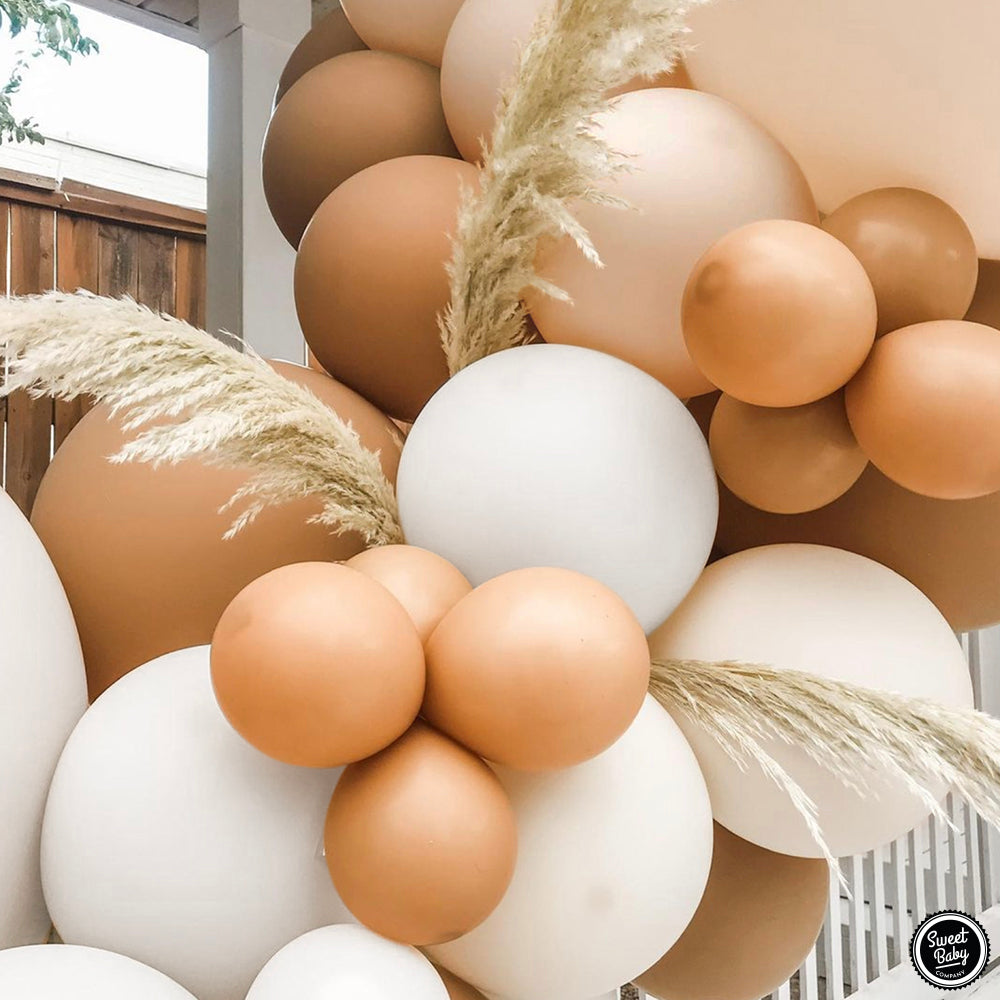 Neutral Brown Balloon Garland Arch Kit with White Matte, Beige Nude Tan, Coffee Brown, Light Gold Confetti Balloons for Baby Shower Decorations, Birthday Party, Bear Themed Backdrop