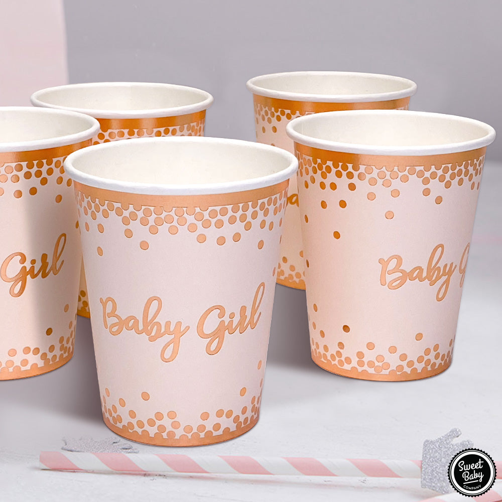 Baby Shower Tableware Plates and Napkins, Baby Girl Decorations | 25  Servings With Rose Gold Foil, Pink Floral Paper Dessert Disposable Cups |  Tea