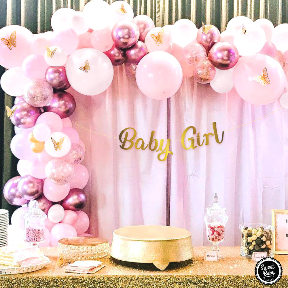 Butterfly Balloon Garland Kit with 89 Balloons in Light Pink, Rose Gold, White, and Mauve Chrome for Girl Baby Showers, Princess Floral Birthday Parties, and Maternity Photoshoots