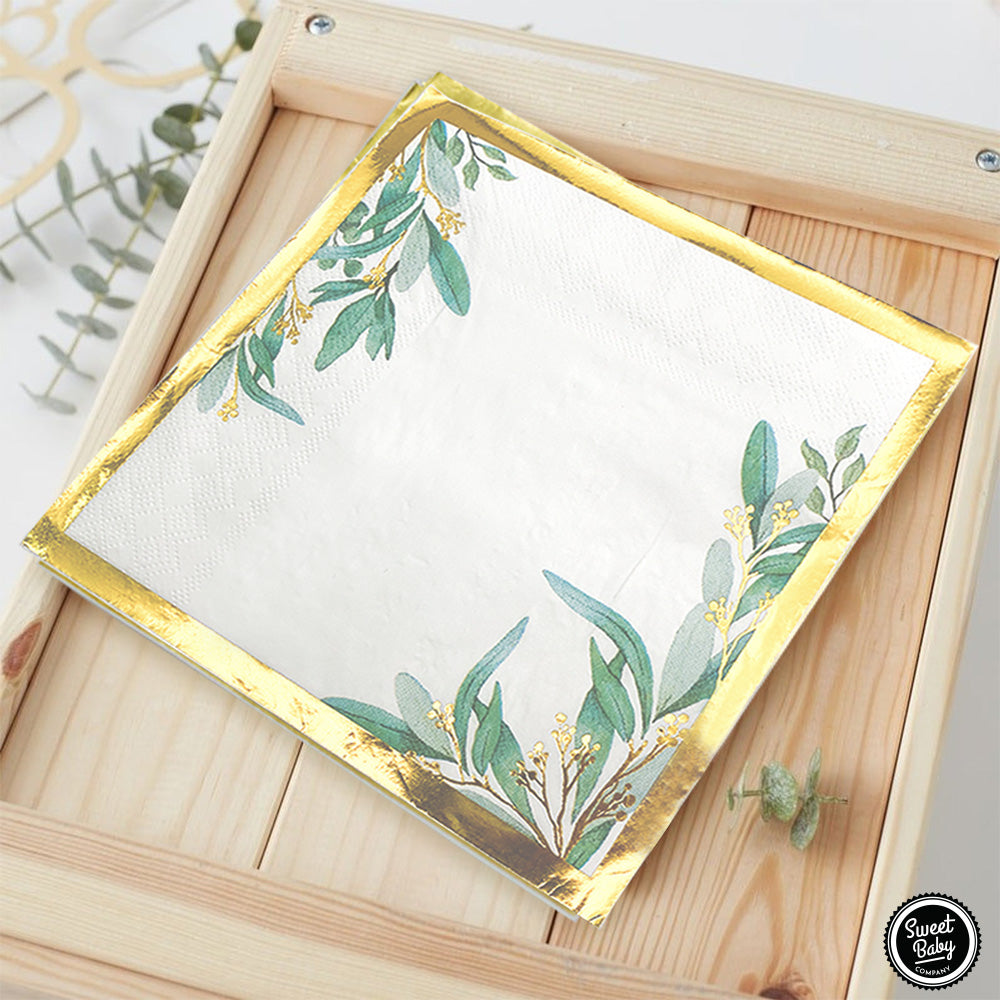 Sage Greenery Plates for 24 Jungle Theme Boho Party Supplies Bridal Baby Shower Napkins Boy Girl Paper Plate Napkin and Cups Safari Birthday Wedding Decorations Floral Gold Leaf Decor
