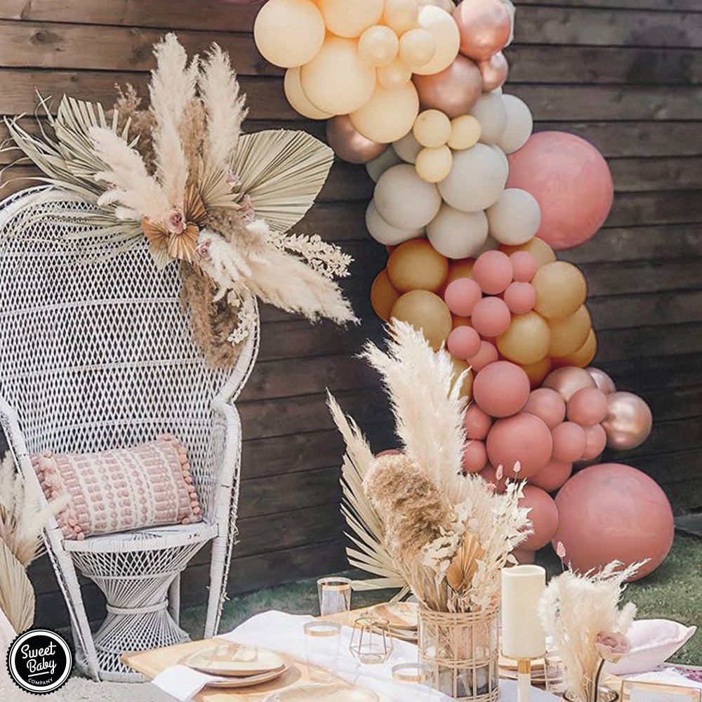 Dusty Rose Pink Balloon Garland Kit Arch with Matte Mauve, Nude, Taupe, Caramel, and Rose Gold Metallic Balloons Neutral Decorations for Baby Bridal Shower, Birthday Party Ballon Wall