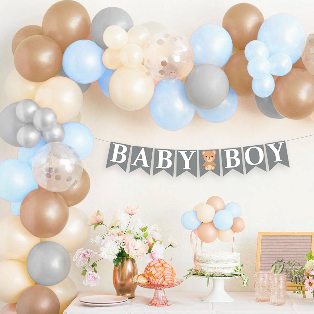 Teddy Bear Baby Shower Decorations for Boy with Balloon Garland