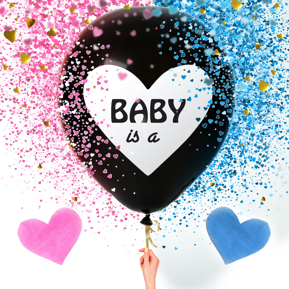 Jumbo 36 Inch Baby Gender Reveal Balloon Kit with Pink and Blue Heart Shape Confetti Packs for Boy or Girl Baby Shower and Gender Reveal Party