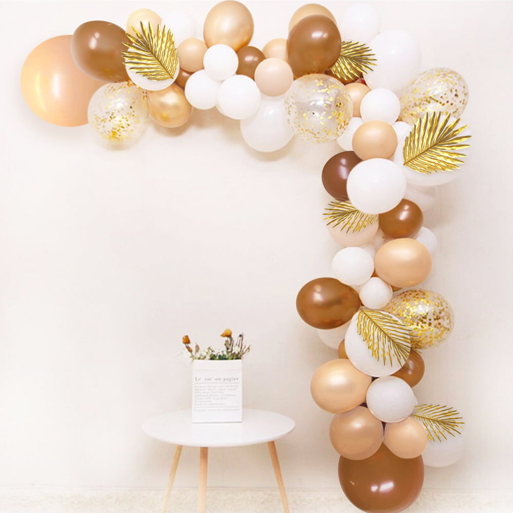 Neutral Brown Balloon Garland Arch Kit with White Matte, Beige Nude Tan, Coffee Brown, Light Gold Confetti Balloons for Baby Shower Decorations, Birthday Party, Bear Themed Backdrop